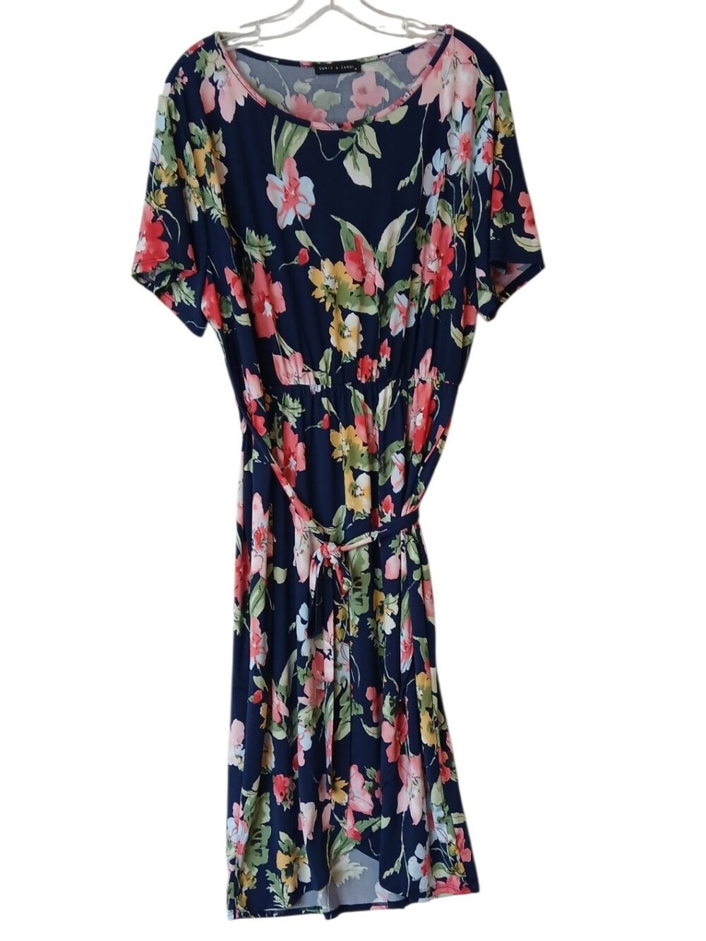 Chris & Carol Navy Floral Tie-Waist Women's Dress Size 2X